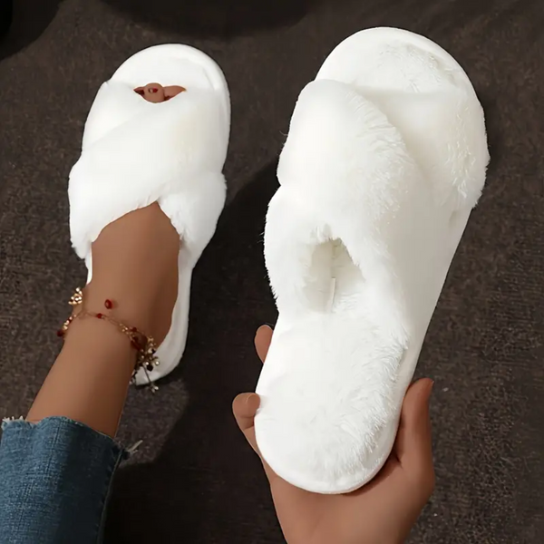 FUZZY CRISS-CROSS SLIPPERS - 40% OFF