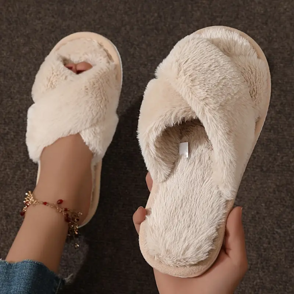 FUZZY CRISS-CROSS SLIPPERS - 40% OFF