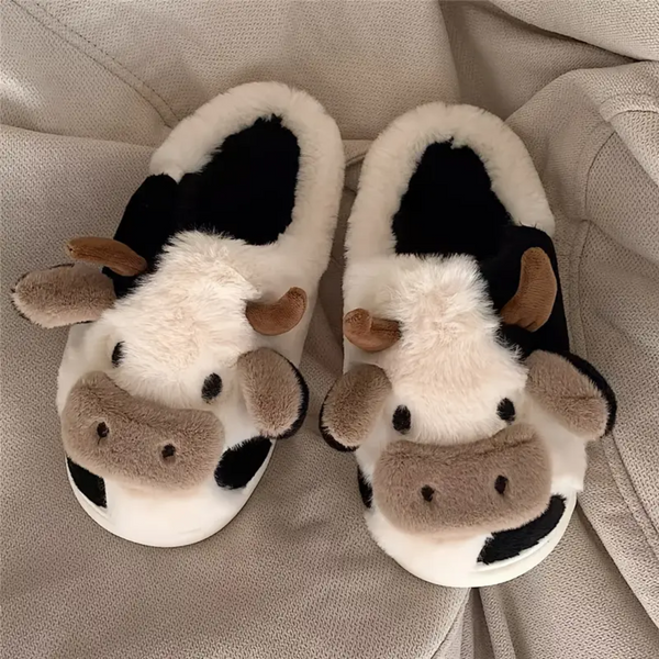 FUZZY COW SLIPPERS - 40% OFF