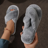 FUZZY CRISS-CROSS SLIPPERS - 40% OFF