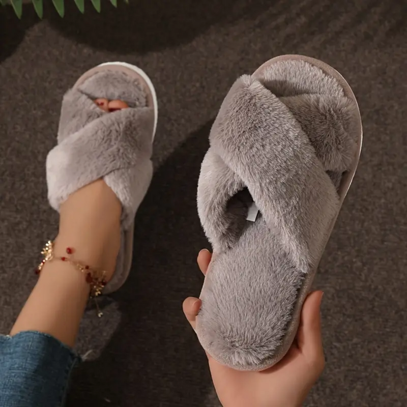 FUZZY CRISS-CROSS SLIPPERS - 40% OFF