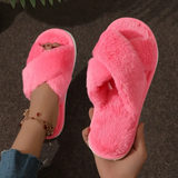 FUZZY CRISS-CROSS SLIPPERS - 40% OFF