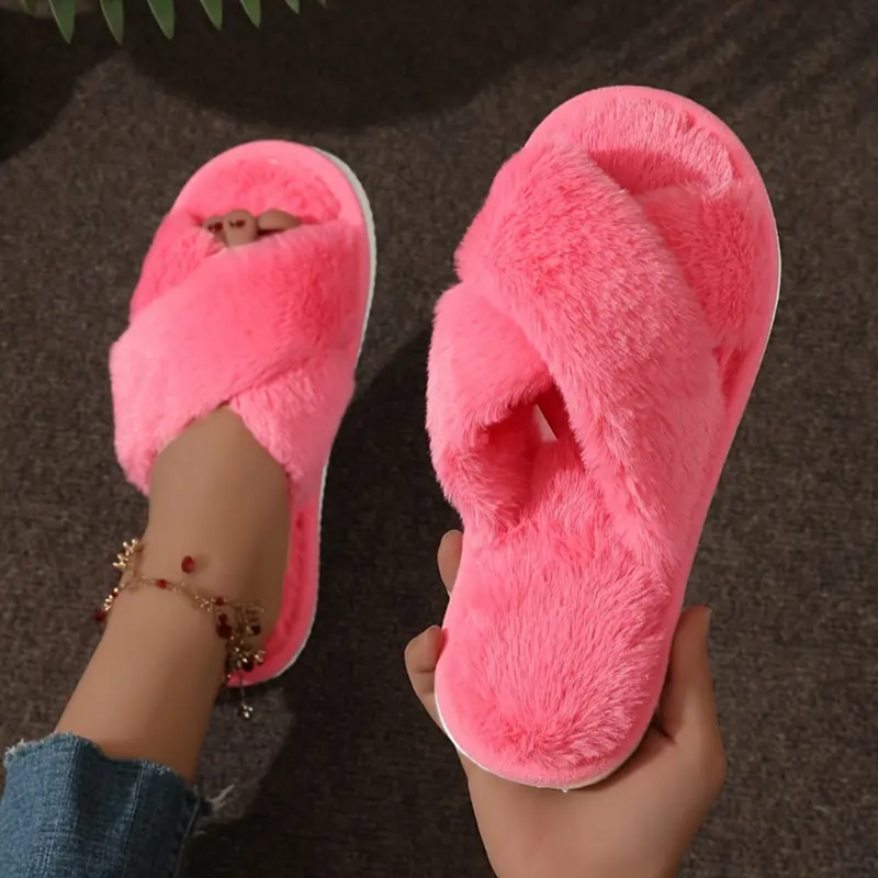 FUZZY CRISS-CROSS SLIPPERS - 40% OFF