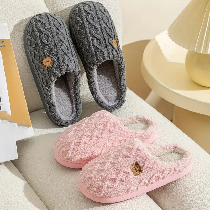 BEAR PRINT SHERPA SLIPPERS - 40% OFF