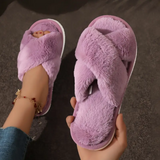 FUZZY CRISS-CROSS SLIPPERS - 40% OFF