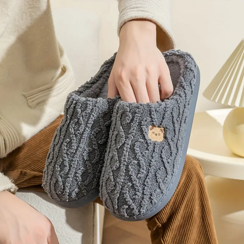 BEAR PRINT SHERPA SLIPPERS - 40% OFF